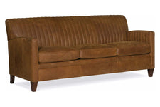 Edwin 78 Inch Transitional Three Cushion Channeled Back Leather Sofa