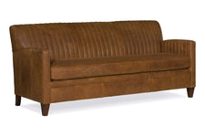 Edwin 78 Inch Single Bench Seat Transitional Channeled Back Leather Sofa