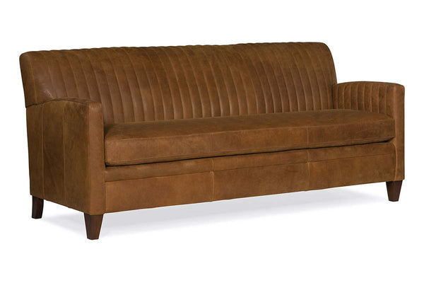 Edwin 78 Inch Single Bench Seat Transitional Channeled Back Leather So