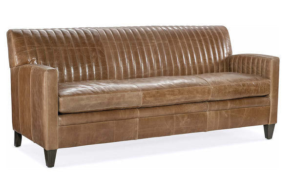 Edwin 78 Inch Single Bench Seat Transitional Channeled Back Leather Sofa