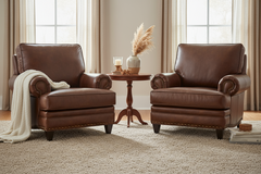 Eldred French Roast "Quick Ship" Traditional Leather Pillow Back Club Chair