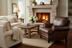 Eldred French Roast "Quick Ship" Traditional Leather Pillow Back Club Chair