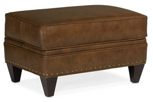 Eldred Sable "Quick Ship" Traditional Top Grain Leather Pillow Top Footstool Ottoman