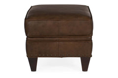Eldred French Roast "Quick Ship" Traditional Top Grain Leather Pillow Top Footstool Ottoman