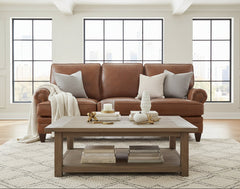 Eldred 87 Inch Sable "Quick Ship" Traditional Top Grain Leather Pillow Back Sofa