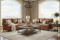 Eldred 87 Inch Sable "Quick Ship" Traditional Top Grain Leather Pillow Back Sofa