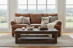 Eldred 87 Inch Sable "Quick Ship" Traditional Top Grain Leather Pillow Back Sofa