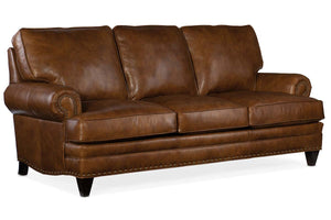 Eldred 87 Inch Sable "Quick Ship" Traditional Top Grain Leather Pillow Back Sofa