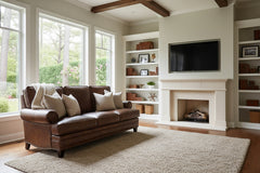 Eldred 87 Inch French Roast "Quick Ship" Traditional Top Grain Leather Pillow Back Sofa
