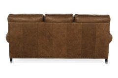 Eldred 87 Inch Sable "Quick Ship" Traditional Top Grain Leather Pillow Back Sofa