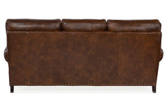 Eldred 87 Inch French Roast "Quick Ship" Traditional Top Grain Leather Pillow Back Sofa