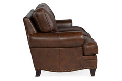 Eldred 87 Inch French Roast "Quick Ship" Traditional Top Grain Leather Pillow Back Sofa