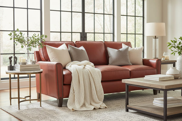 Ellis 79 Inch Apartment Three Cushion Pillow Back Leather Sofa