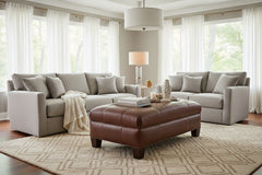 Emerson 44 Inch Long Button Tufted Leather Upholstered Coffee Table Ottoman