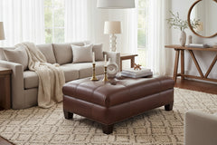 Emerson 44 Inch Long Button Tufted Leather Upholstered Coffee Table Ottoman