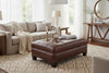 Emerson 44 Inch Long Button Tufted Leather Upholstered Coffee Table Ottoman