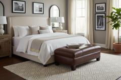 Emerson 44 Inch Long Button Tufted Leather Upholstered Coffee Table Ottoman
