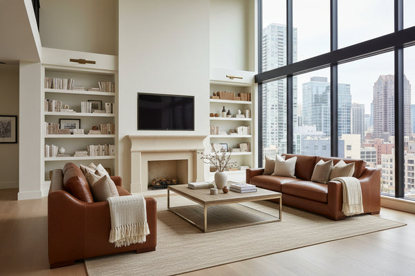 Emmett 96 Inch Contemporary Leather Track Arm Sofa