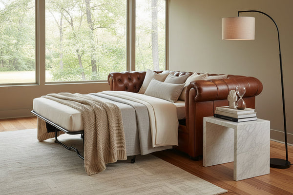 Empire 84 Inch Full Studio Chesterfield Leather Sleeper Sofa