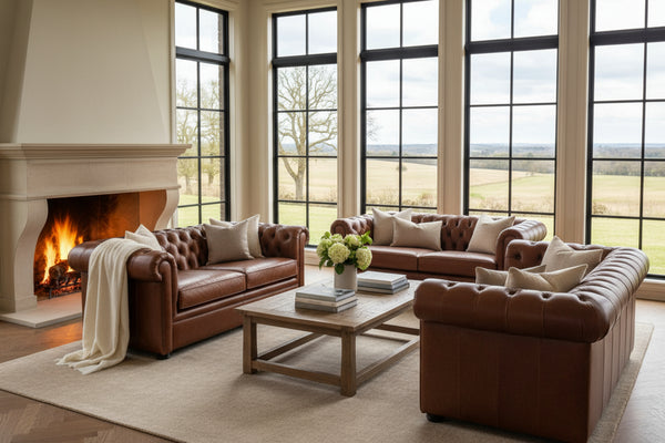 Empire Chesterfield Tufted Leather Living Room Seating Collection