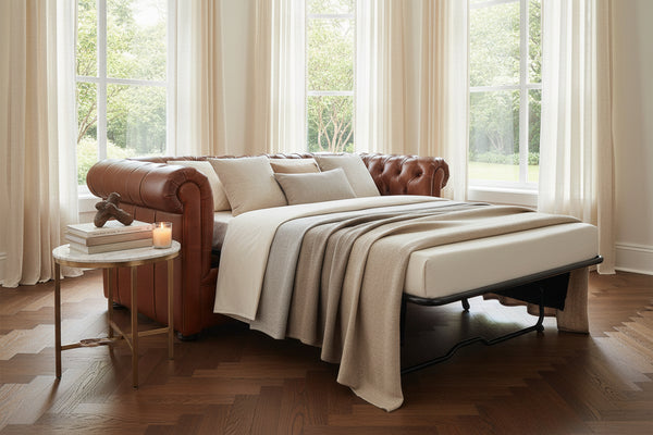Empire 84 Inch Full Studio Chesterfield Leather Sleeper Sofa