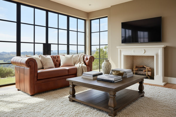 Empire Chesterfield Tufted Leather Living Room Seating Collection