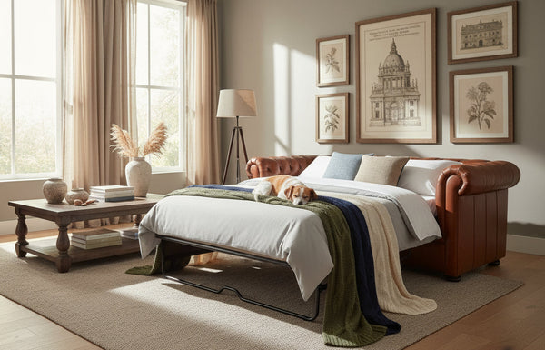 Empire Leather Chesterfield Style Tufted 92 Inch Queen Sleep Sofa