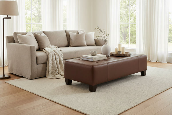 Ethan 60 Inch Long Extra Large Upholstered Coffee Table Ottoman