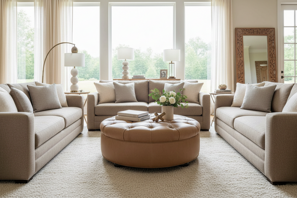 Evan Tufted 36", 40", 44", Or 48" Inch Round Leather Ottoman (4 Sizes Available)