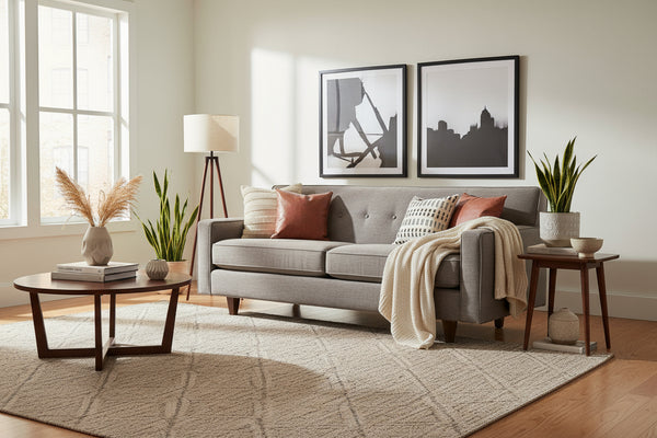 Margo II 80 Inch Mid Century Modern Button Back Track Arm Fabric Sofa