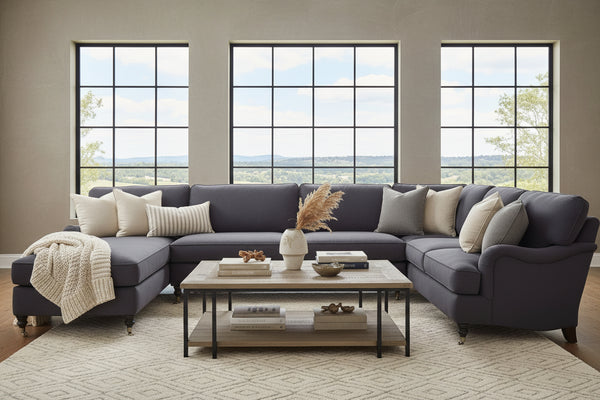 Kristen Fabric Pillow Back English Arm Sectional Sofa With Chaise (As Configured)