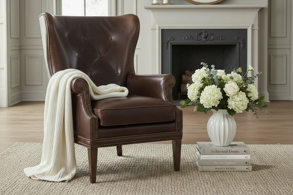 Farrow Event "Quick Ship" Leather Wingback Accent Chair With Button Back