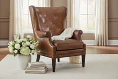 Farrow Pawn Quick Ship Light Leather Button Wingback Accent Chair