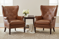 Farrow Pawn Quick Ship Light Leather Button Wingback Accent Chair