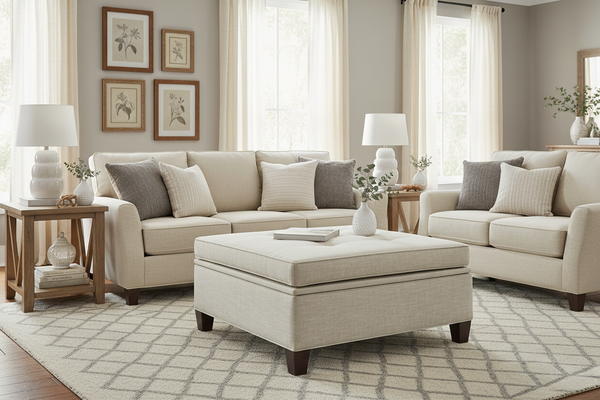 Finley 30 or 40 Inch Square Fabric Upholstered STORAGE Ottoman