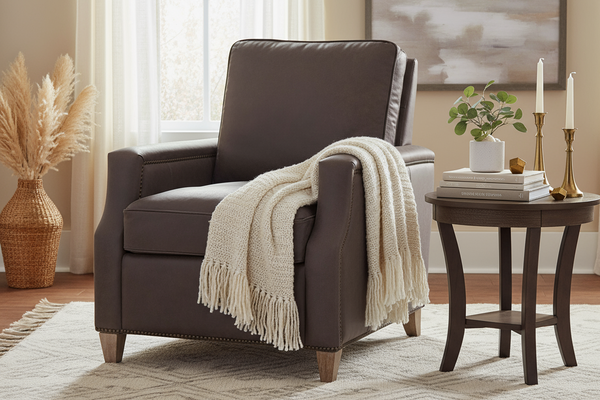 Fitzgerald Cocoa "Quick Ship" Traditional Top Grain Leather Pillow Back Chair