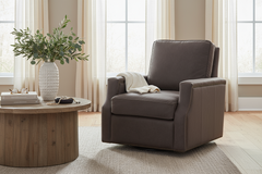 Fitzgerald Cocoa "Quick Ship" SWIVEL Traditional Top Grain Leather Pillow Back Chair
