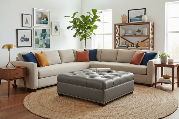 Gaines Tufted 36", 40", 44", Or 48" Inch Square Leather Ottoman (4 Sizes Available)