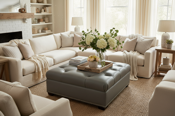 Gaines STORAGE Tufted 36", 40", 44", Or 48" Inch Square Leather Ottoman