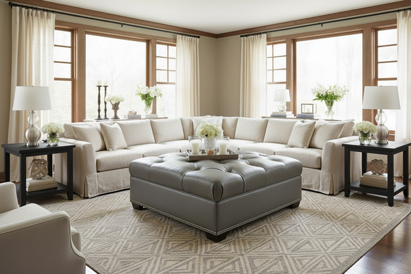 Gaines STORAGE Tufted 36", 40", 44", Or 48" Inch Square Leather Ottoman