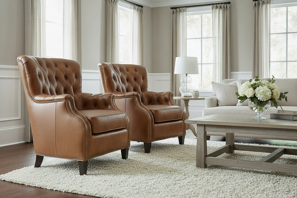 Gallagher Quick Ship Traditional Leather Tufted Back Accent Chair With Nail Trim