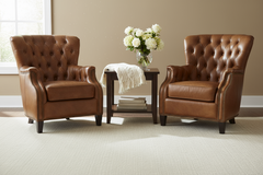 Gallagher Quick Ship Traditional Leather Tufted Back Accent Chair With Nail Trim