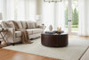 Garrett 39 Inch Round Leather Drum Ottoman With Nails