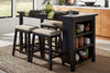 Image of Glenwood Small Spaces Black 5 Piece Counter Height Bookshelf Dining Set With Four Linen Upholstered Stools