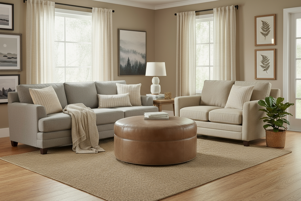 Goodwin 40 Inch Round Leather Drum Ottoman