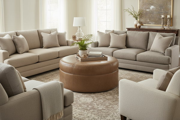 Goodwin 40 Inch Round Leather Drum Ottoman