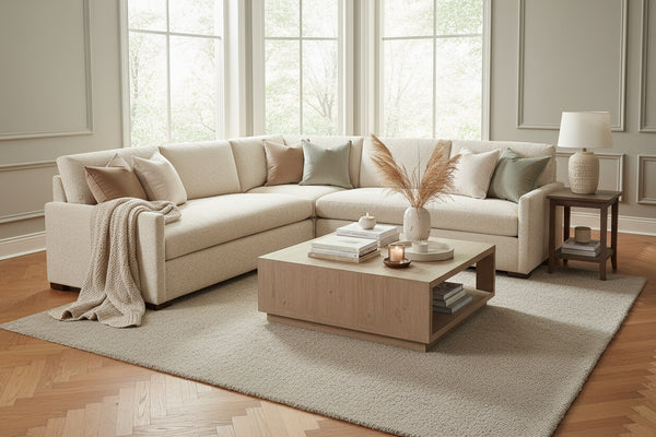 Grady "Quick Ship" Three Piece Bench Cushion Pillow Back Sectional (As Configured)