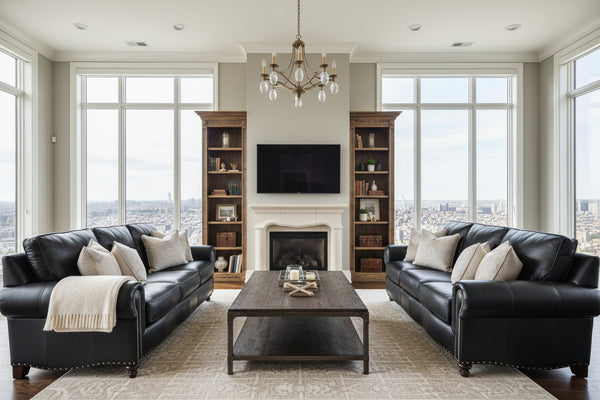 Hampton 86 Inch Traditional Three Cushion Leather Sofa