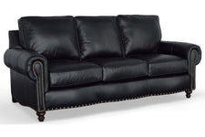 Hampton 86 Inch Traditional Three Cushion Leather Sofa