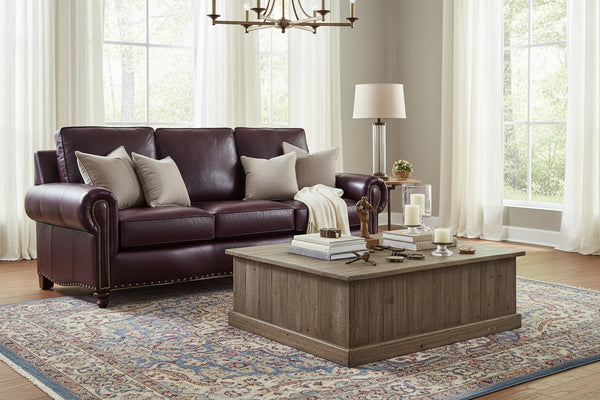 Hampton 86 Inch Traditional Three Cushion Leather Sofa